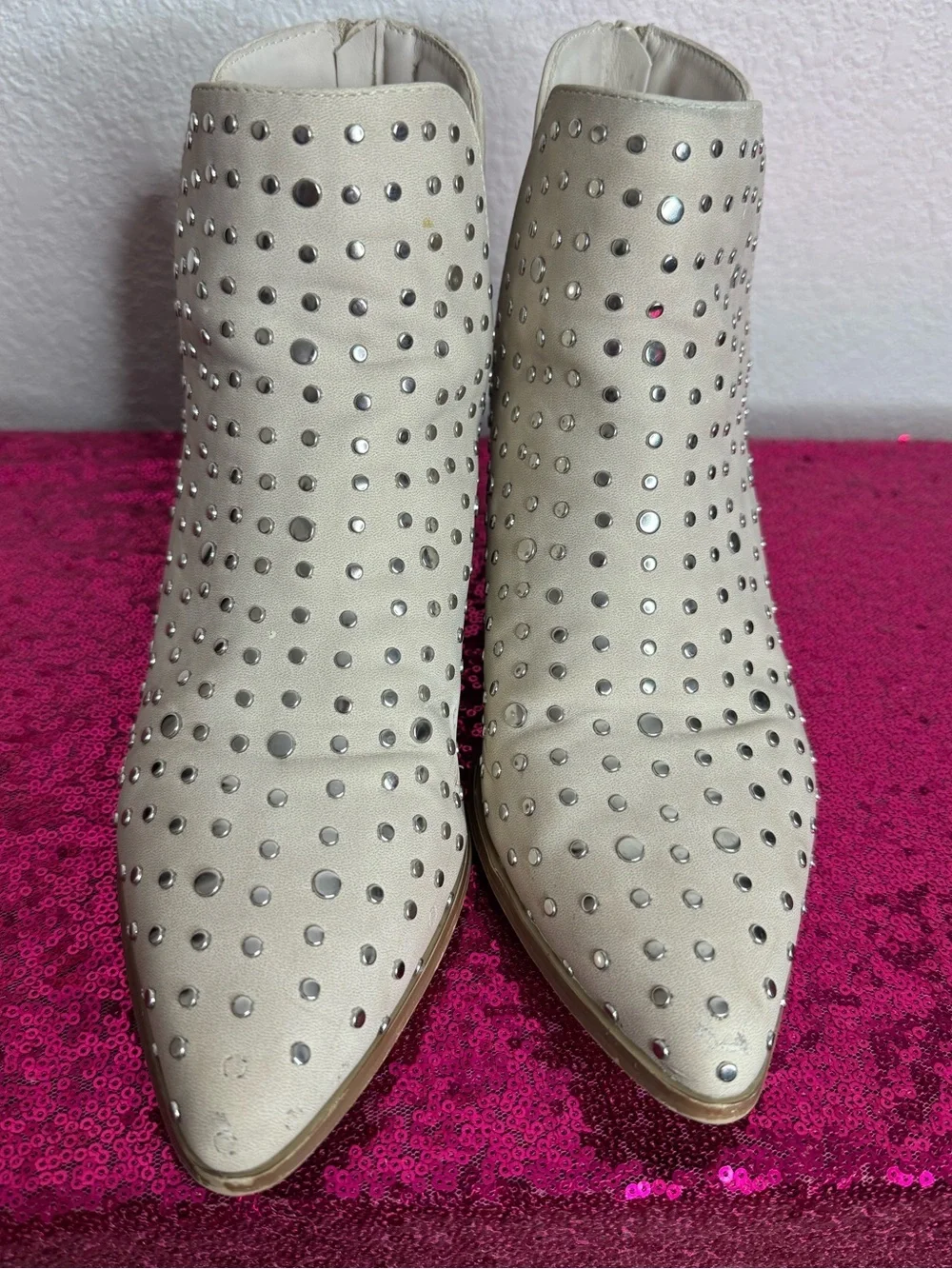 ALTAR’D STATE 🩶 Cowboy Ankle Booties- Silver Studded, Pointed Toe (Women’s 8.5)